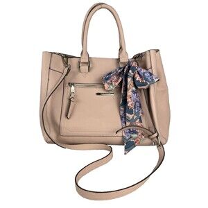 STEVE MADDEN Convertible Satchel Bag with Scarf Faux Pebbled Leather Blush Pink